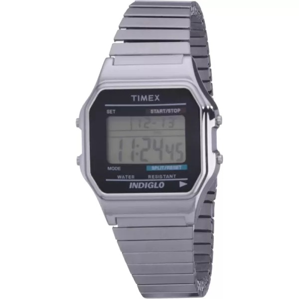 Timex Mens Classic Digital 34mm WatchSilverTone ExtraLong