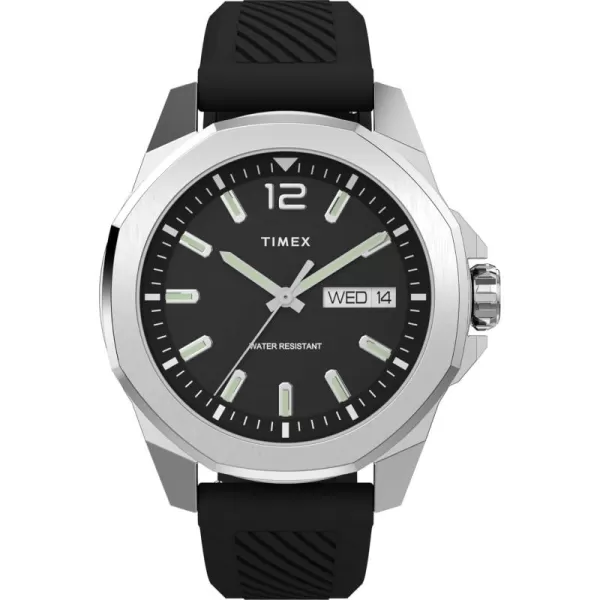 Timex Mens Essex 46mm Watch  Black Strap Black Dial SilverTone CaseBlackBlackSilverTone