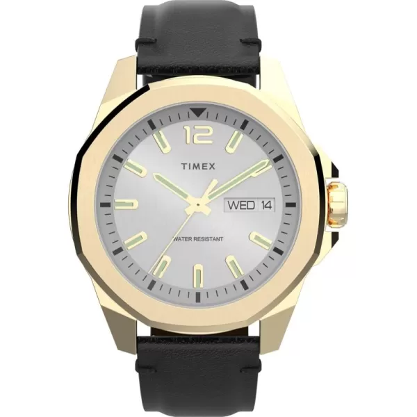 Timex Mens Essex 46mm Watch  Black Strap Black Dial SilverTone CaseBlackWhiteGoldTone