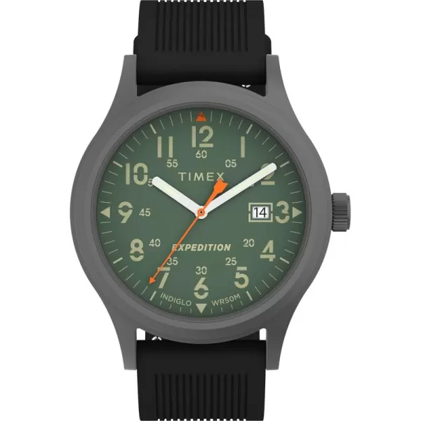 Timex Mens Expedition Scout 40mm Watch  Black Case ampamp Dial with Olive Leather SlipThru StrapBlackGreenGunmetal
