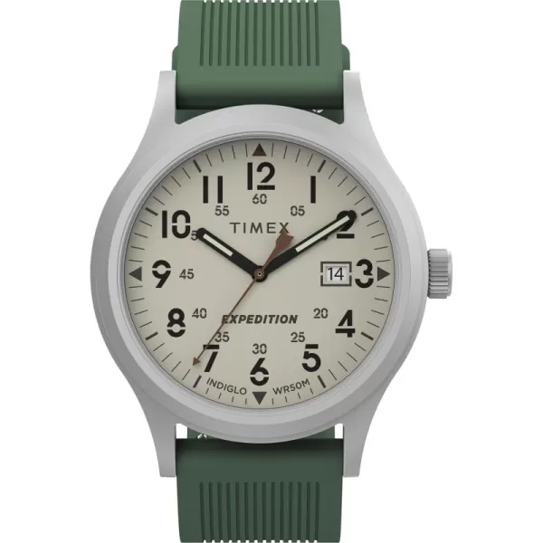 Timex Mens Expedition Scout 40mm Watch  Black Case ampamp Dial with Olive Leather SlipThru StrapGreenNaturalIP Steel