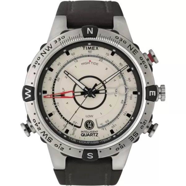 Timex Mens Intelligent Quartz Tide Temp Compass 45mm WatchBrownSilverTone