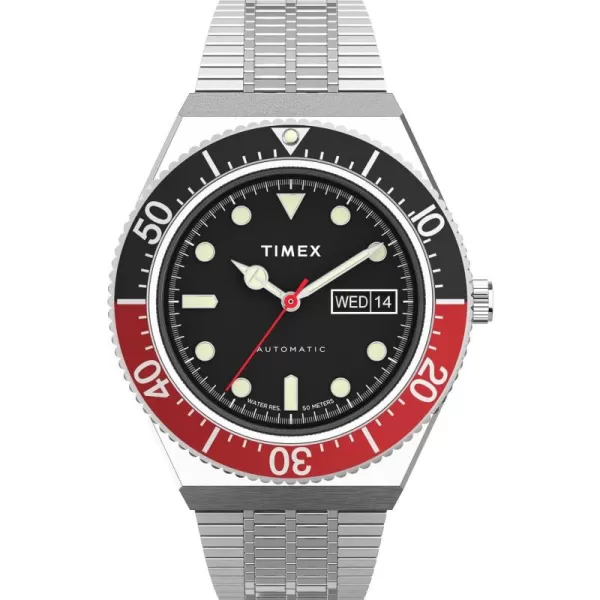 Timex Mens M79 Automatic 40mm WatchStainless SteelBlackStainless SteelRed Black