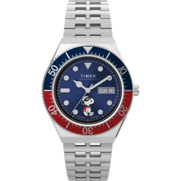 Timex Mens M79 Automatic 40mm WatchStainless SteelBlueStainless Steelredblue