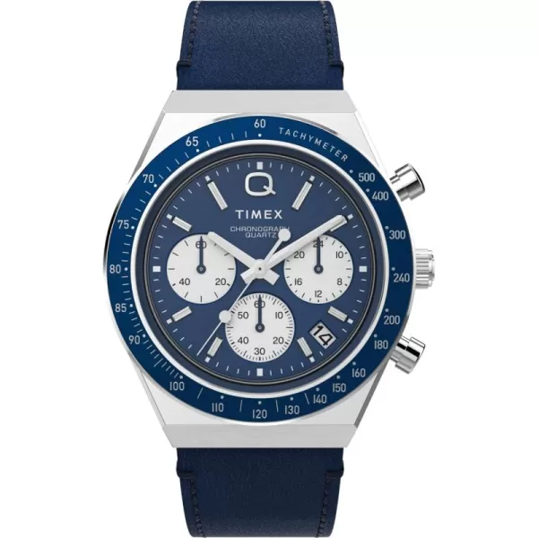 Timex Mens Q Chronograph 40mm Watch  Black Strap Black Dial Stainless Steel CaseBlackBlueStainless Steel
