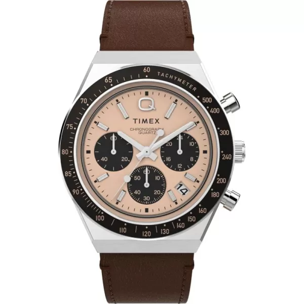 Timex Mens Q Chronograph 40mm Watch  Black Strap Black Dial Stainless Steel CaseBlackRose GoldToneStainless Steel
