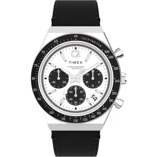 Timex Mens Q Chronograph 40mm Watch  Black Strap Black Dial Stainless Steel CaseBlackWhiteStainless Steel