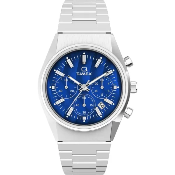 Timex Mens Q Chronograph 40mm Watch  Black Strap Black Dial Stainless Steel CaseStainless SteelBlueStainless Steelfalcon