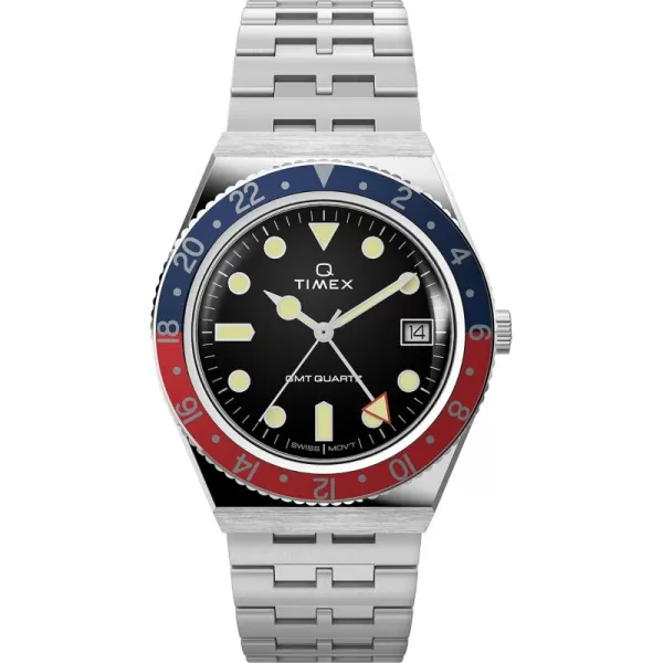 Timex Mens Q GMT 38mm WatchBlackSilver