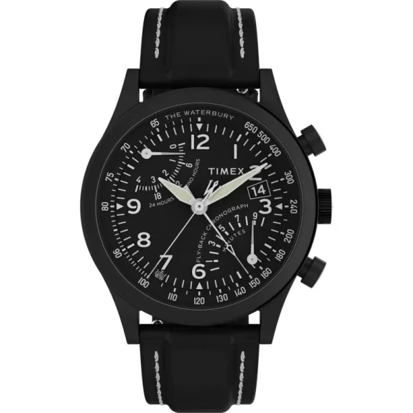Timex Mens Waterbury Chronograph 42mm Watch  Stainless Steel Bracelet Black Dial Stainless Steel CaseBlackBlackBlack
