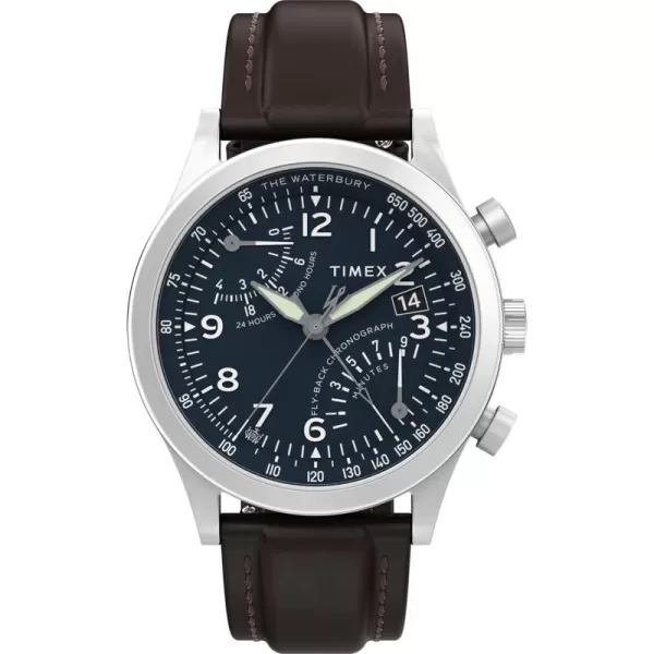 Timex Mens Waterbury Chronograph 42mm Watch  Stainless Steel Bracelet Black Dial Stainless Steel CaseBrownBlueStainless Steel