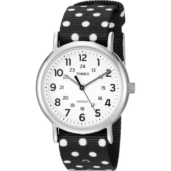 Timex Womens TW2P86600 Weekender Reversible BlackWhite Dots Nylon SlipThru Strap Watch