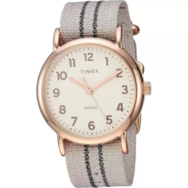 Timex Womens Weekender 38mm WatchMetallic BlushGraphite Stripe