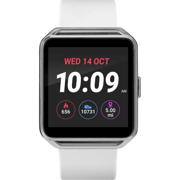 iConnect by Timex TW5M31400 Classic Square SilverTone Smartwatch White Silicone Strap