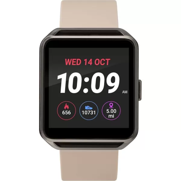 iConnect by Timex TW5M31800 Classic Square Gunmetal Smartwatch Beige Silicone Strap