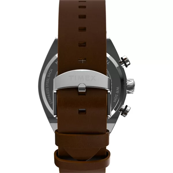 Timex Mens Legacy Tonneau 42mm Watch  Black Strap Black Dial Stainless Steel CaseBrownSilverToneStainless Steel