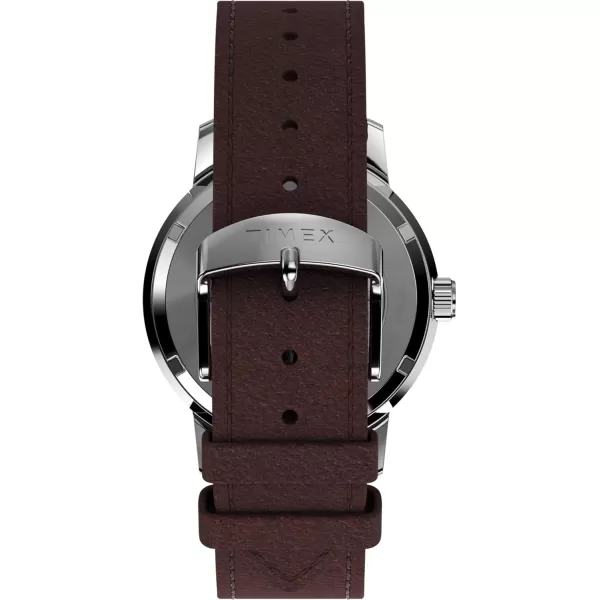 Timex Mens Marlin Automatic 40mm Watch  Brown Strap Pink Dial Stainless Steel Case