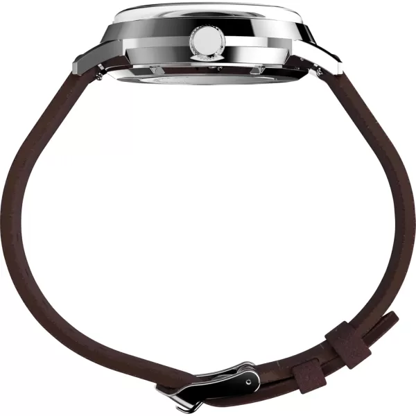 Timex Mens Marlin Automatic 40mm Watch  Brown Strap Pink Dial Stainless Steel Case