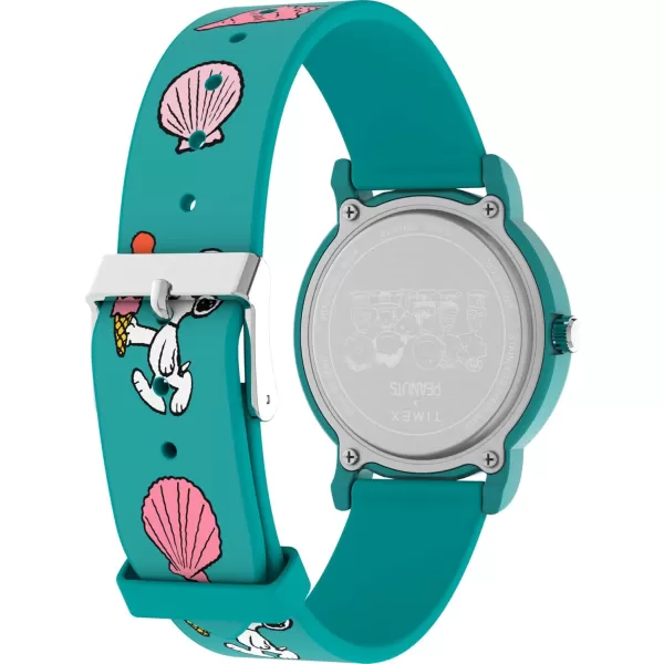 Timex Unisex Peanuts Just Beachy 36mm Watch  Blue Strap White Dial Blue CaseGreenWhiteGreen