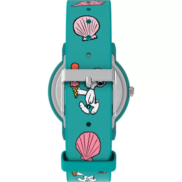 Timex Unisex Peanuts Just Beachy 36mm Watch  Blue Strap White Dial Blue CaseGreenWhiteGreen