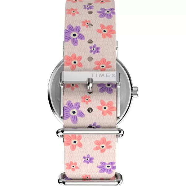 Timex Womens Peanuts Floral 38mm Watch  Pink Strap White Dial SilverTone CasePinkWhiteSilverTone