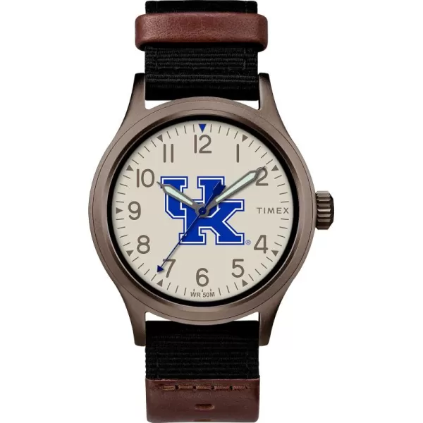 Timex Mens Collegiate Clutch 40mm Watch  Alabama Crimson Tide with Black Fabric ampamp Brown Leather StrapKentucky Wildcats