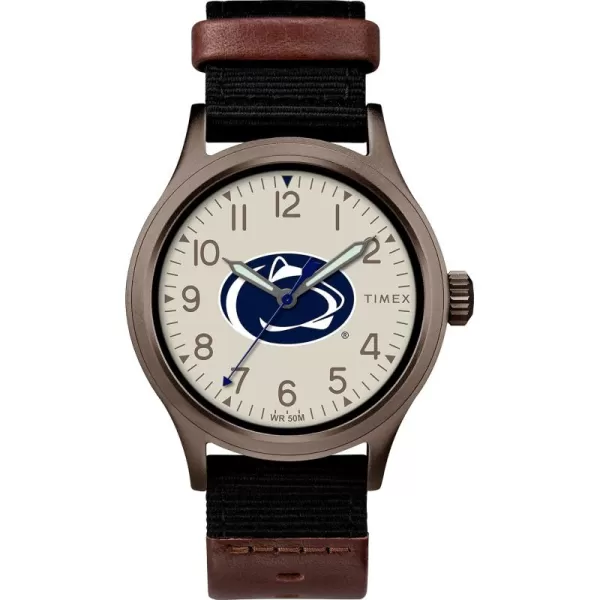Timex Mens Collegiate Clutch 40mm Watch  Alabama Crimson Tide with Black Fabric ampamp Brown Leather StrapPenn State Nittany Lions