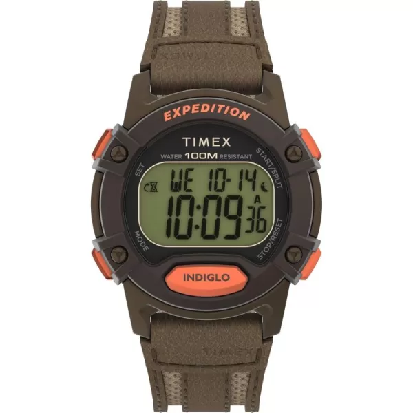 Timex Mens Expedition CAT5 41mm Watch  Green Strap Digital Dial Green CaseBrownDigitalBrown