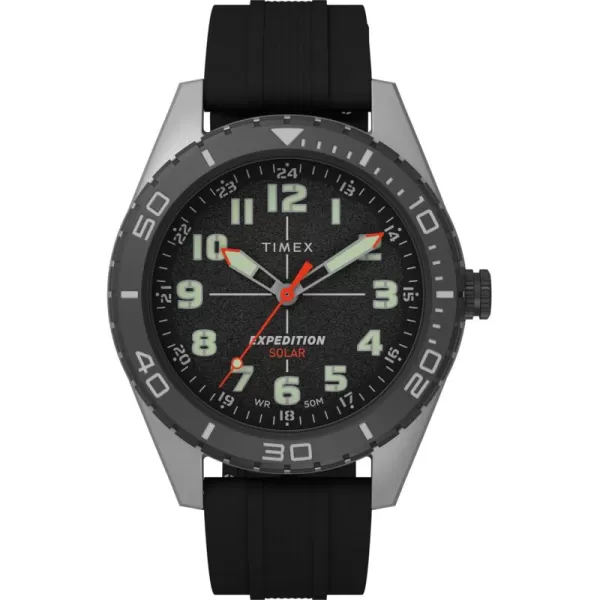 Timex Mens Expedition Field Solar 43mm Watch  Tan Strap Black Dial IP Steel CaseBlackBlackIP Steel