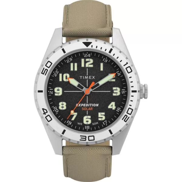 Timex Mens Expedition Field Solar 43mm Watch  Tan Strap Black Dial IP Steel CaseTanBlackIP Steel