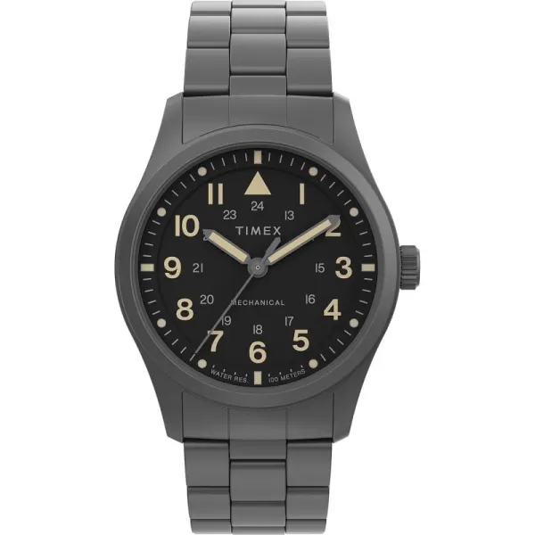 Timex Mens Expedition North Field Post Mechanical 38mm Watch  Black Dial Stainless Steel Case with Black Stainless Steel Bracelet