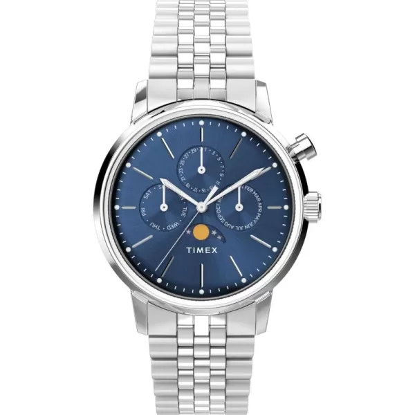 Timex Mens Marlin Moon Phase 40mm Watch  Stainless Steel Bracelet Blue Dial Stainless Steel Case
