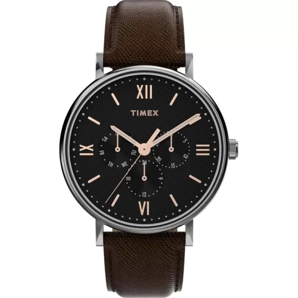 Timex Mens Southview 41mm Watch  Brown Strap Black Dial SilverTone Case