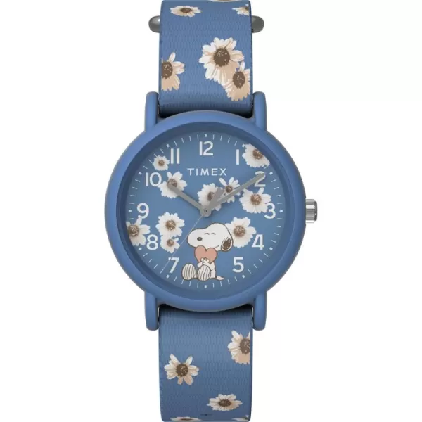 Timex Unisex Peanuts Floral 34mm Watch  Pink Strap White Dial Pink CaseBlueBlueBlue
