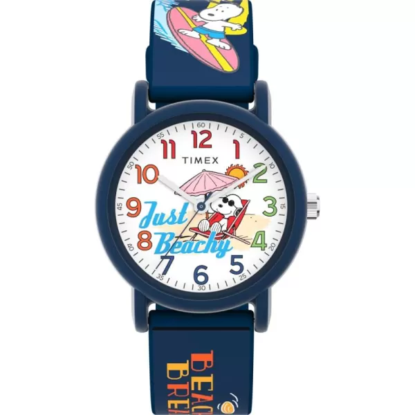 Timex Unisex Peanuts Just Beachy 36mm Watch  Blue Strap White Dial Blue CaseBlueWhiteBlue