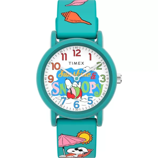 Timex Unisex Peanuts Just Beachy 36mm Watch  Blue Strap White Dial Blue CaseGreenWhiteGreen