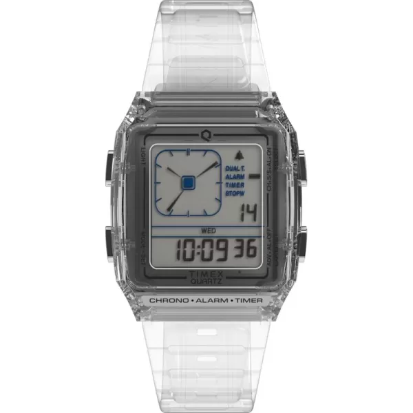 Timex Unisex Q LCA 35mm Watch  Gray Strap Digital Dial Gray CaseClearDigitalClear
