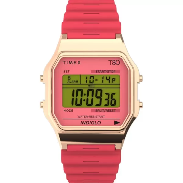 Timex Unisex T80 34mm Watch  Pink Strap Digital Dial Rose GoldTone Case