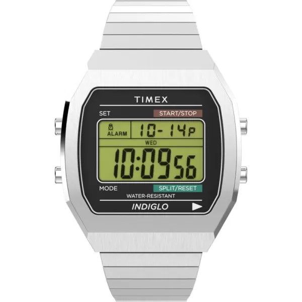 Timex Unisex T80 Steel 36mm Watch  Stainless Steel Expansion Band Digital Dial Stainless Steel Case