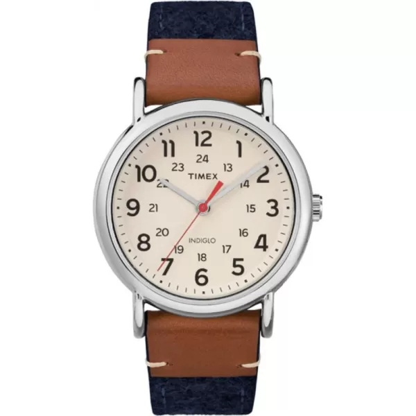 Timex Unisex TW2R42000 Weekender 38 BlueBrownCream FabricLeather Strap Watch