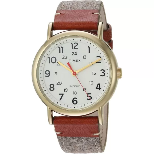 Timex Unisex TW2R42100 Weekender 38 TanBrownCream FabricLeather Strap Watch