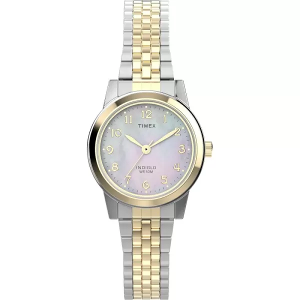 Timex Womens Main Street 25mm Watch  SilverTone Expansion Band Mother of Pearl Dial SilverTone CaseTwoToneMother of PearlTwoTone
