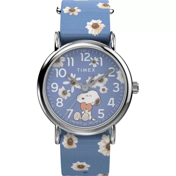Timex Womens Peanuts Floral 38mm Watch  Pink Strap White Dial SilverTone CaseBlueBlueSilverTone