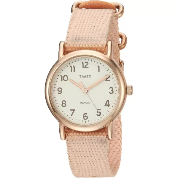 Timex Womens TW2R59900 Weekender 31mm PinkRose GoldTone Nylon SlipThru Strap Watch