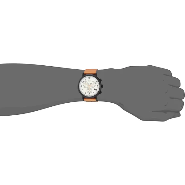 Timex Mens TW2T29300 Weekender Chrono TanBlackCream TwoPiece Leather Strap Watch