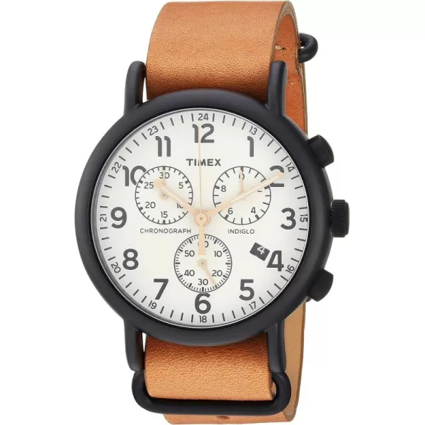 Timex Mens TW2T29300 Weekender Chrono TanBlackCream TwoPiece Leather Strap Watch