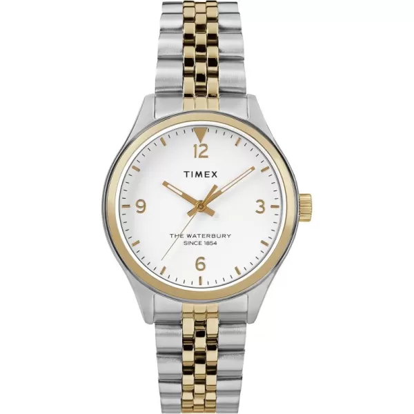 Timex Womens Waterbury Traditional 34mm Watch  TwoTone Case White Dial with TwoTone Stainless Steel Bracelet