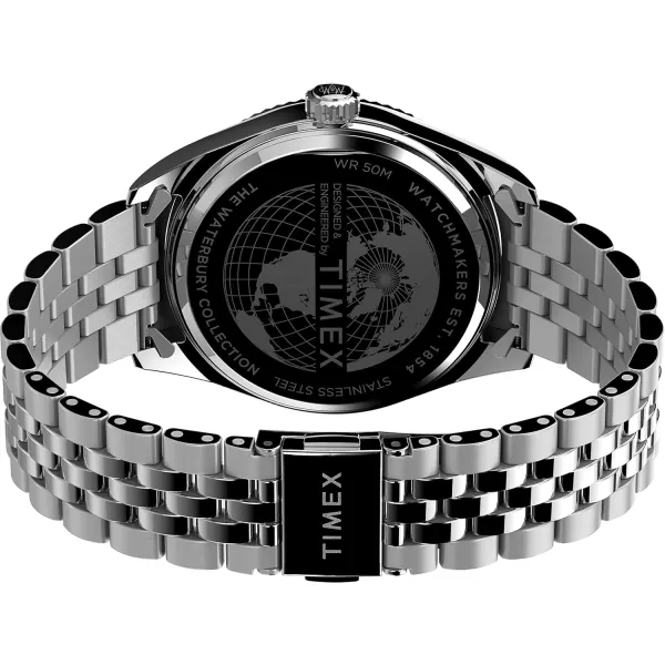 Timex Mens Waterbury 41mm Watch  Stainless Steel Bracelet Blue Dial Stainless Steel CaseBrownStainless
