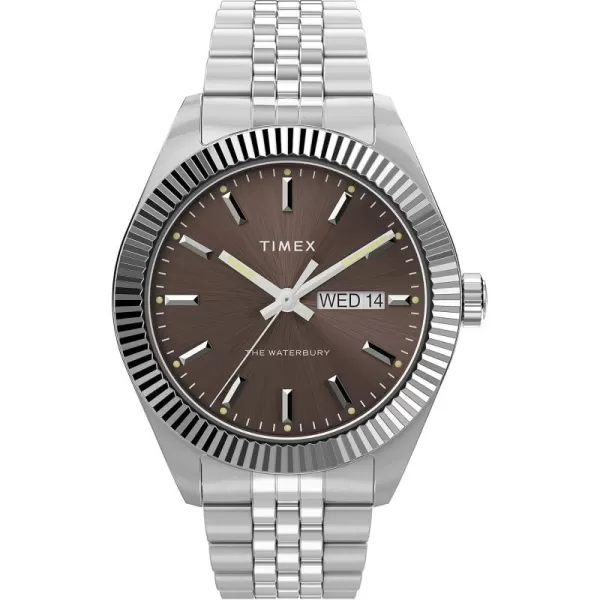 Timex Mens Waterbury 41mm Watch  Stainless Steel Bracelet Blue Dial Stainless Steel CaseBrownStainless