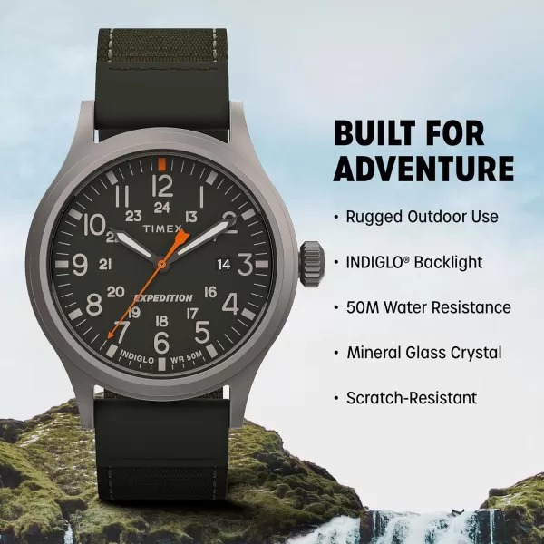 Timex Mens Expedition Scout 40mm Watch  Gray Case Green Dial with Green Fabric Strap
